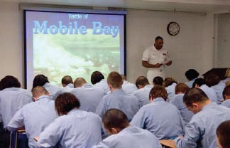 Recruits receive formal classroom training and computer based training in topics such as antiterrorism force protection, Navy history, equal opportunity, and U.S. Navy ships and aircraft.